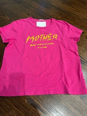 MOTHER Women’s ' Hot Pink Tee with Yellow 'Bad Decisions Club' Graphic